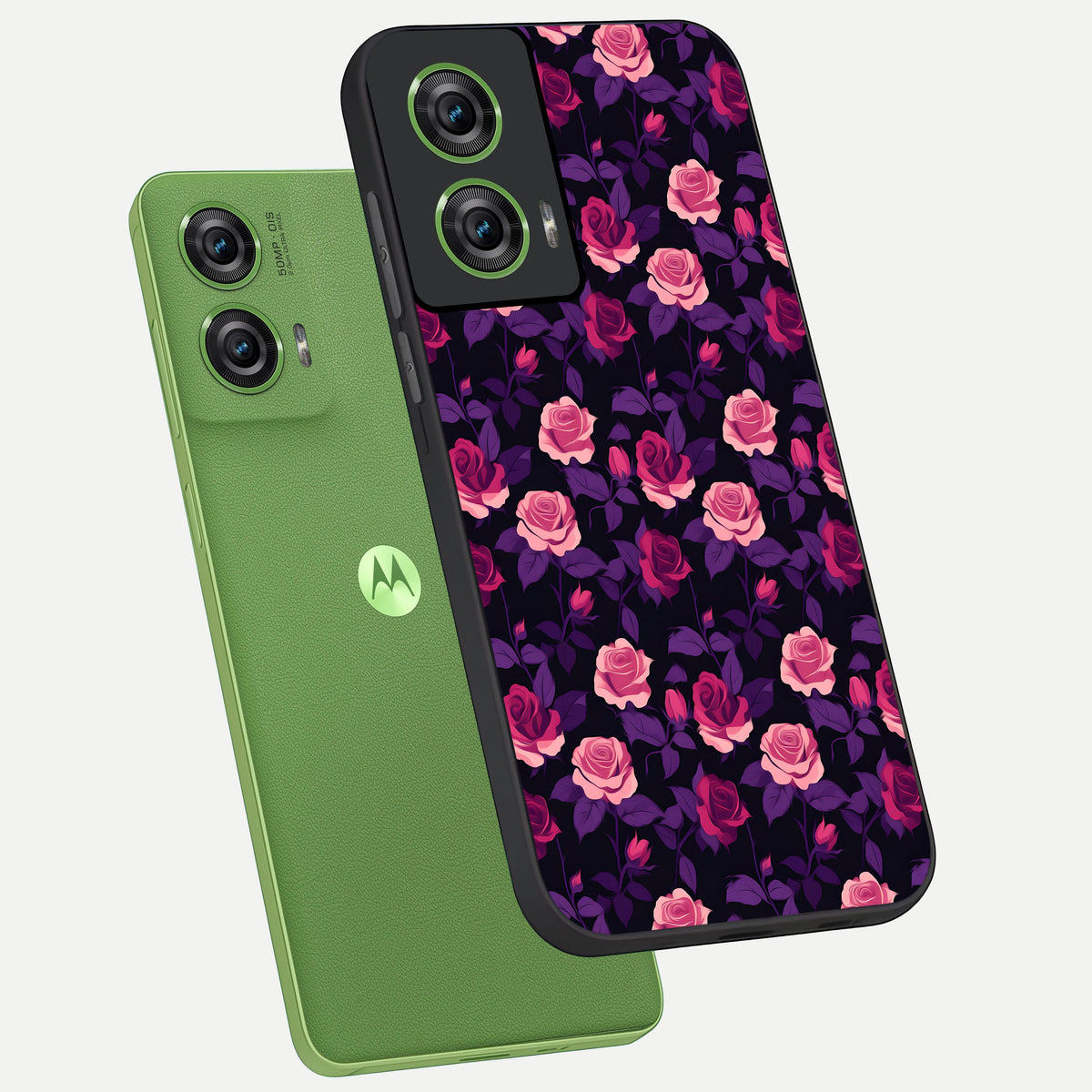  Rose Garden Twilight phone case For Moto Edge 50 Fusion showing premium glass back cover with detailed artwork