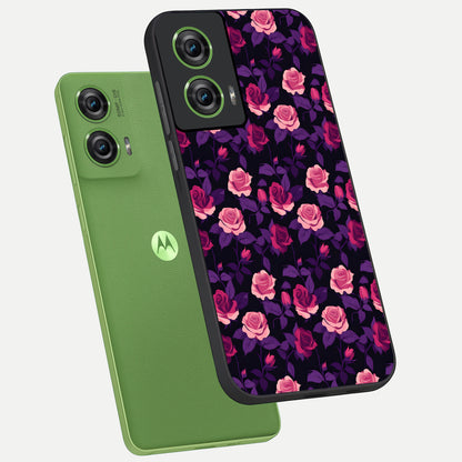  Rose Garden Twilight phone case For Moto Edge 50 Fusion showing premium glass back cover with detailed artwork