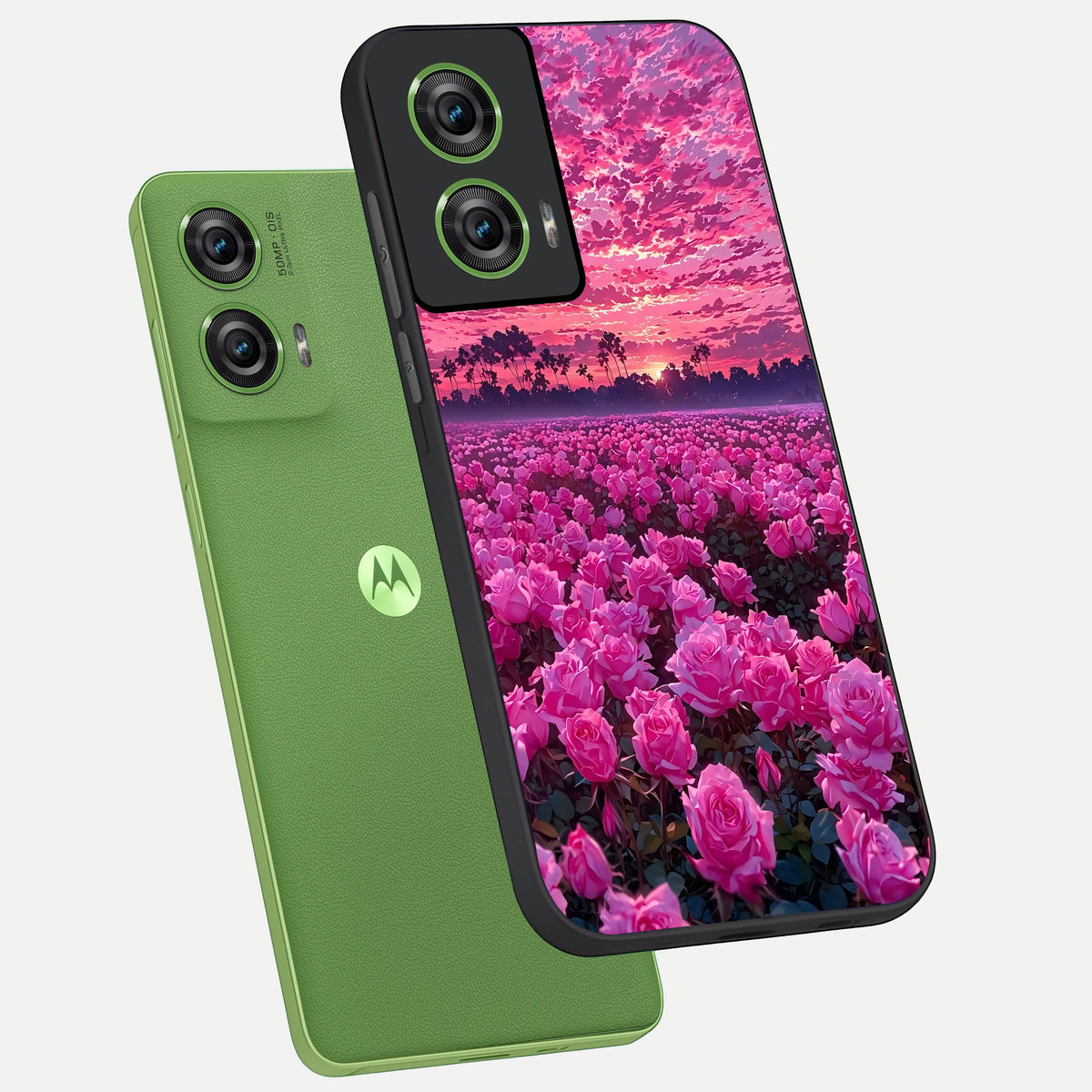  Rose Sunset Valley phone case For Moto Edge 50 Fusion showing premium glass back cover with detailed artwork