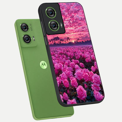  Rose Sunset Valley phone case For Moto Edge 50 Fusion showing premium glass back cover with detailed artwork