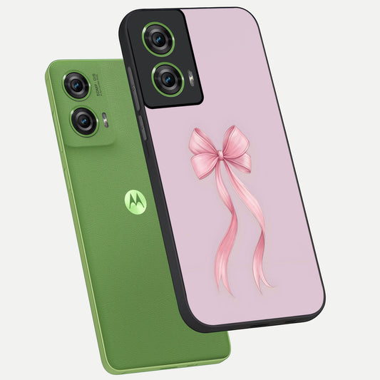  Soft Blush Bow phone case For Moto Edge 50 Fusion showing premium glass back cover with detailed artwork