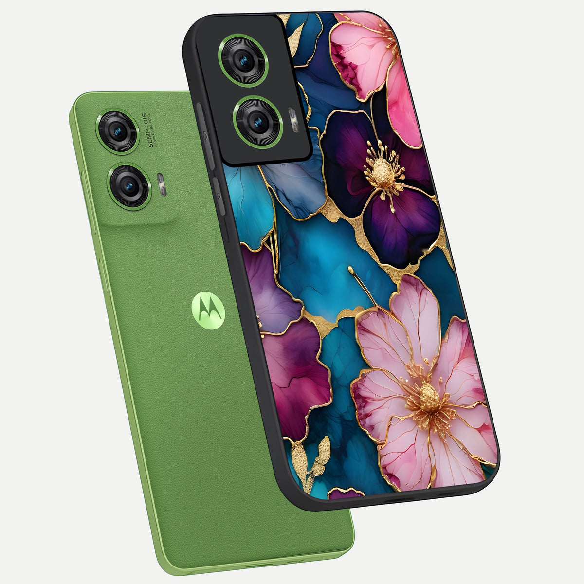  Sparkle Floral phone case For Moto Edge 50 Fusion showing premium glass back cover with detailed artwork