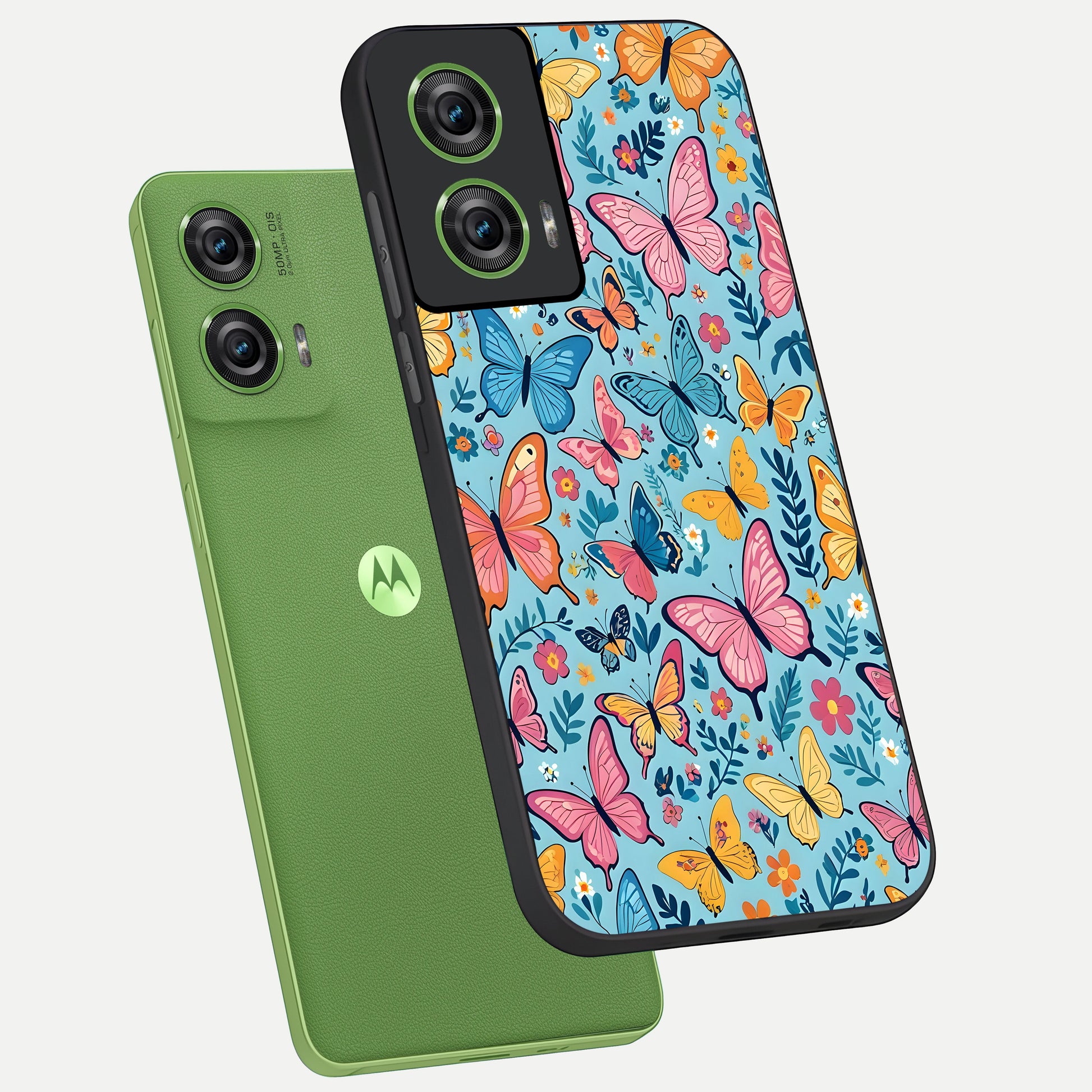  Spring Wing Garden phone case For Moto Edge 50 Fusion showing premium glass back cover with detailed artwork