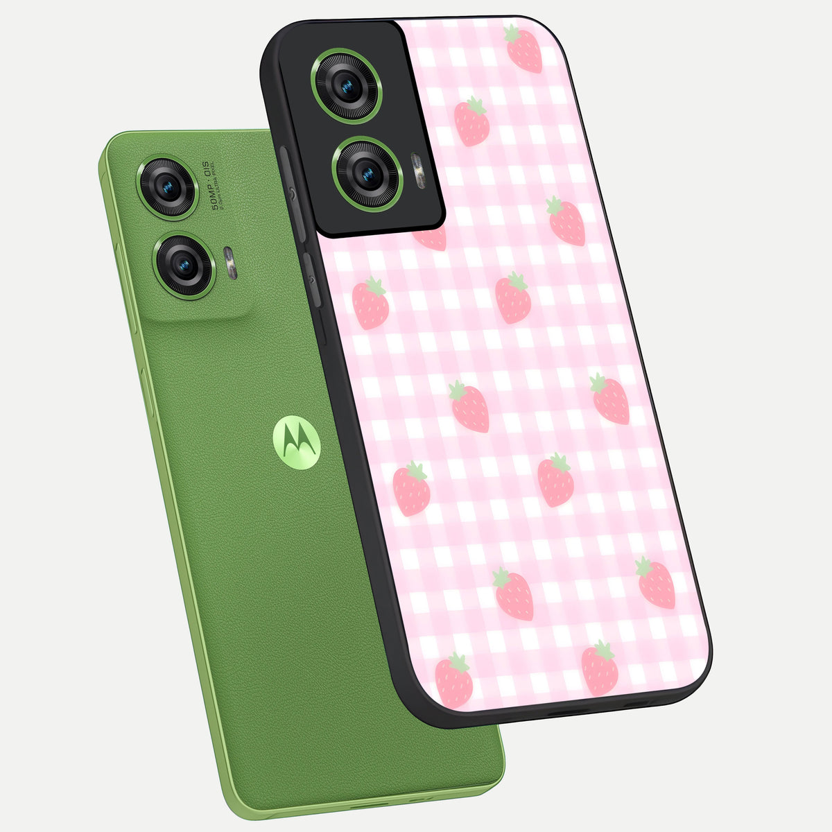  Strawberry Picnic Love phone case For Moto Edge 50 Fusion showing premium glass back cover with detailed artwork