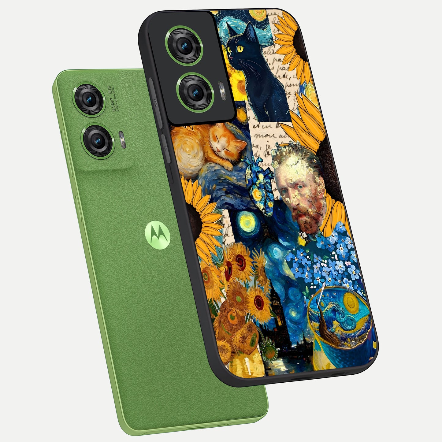  Sunflower Chic Mood Custom Name phone case For Moto Edge 50 Fusion showing premium glass back cover with detailed artwork