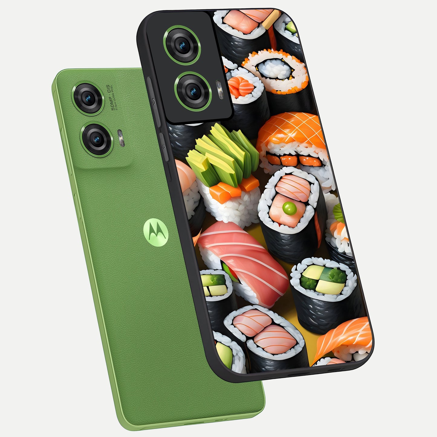  Sushi Food Pattern phone case For Moto Edge 50 Fusion showing premium glass back cover with detailed artwork
