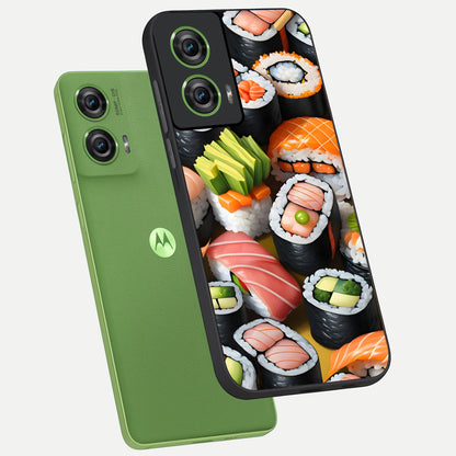  Sushi Food Pattern phone case For Moto Edge 50 Fusion showing premium glass back cover with detailed artwork