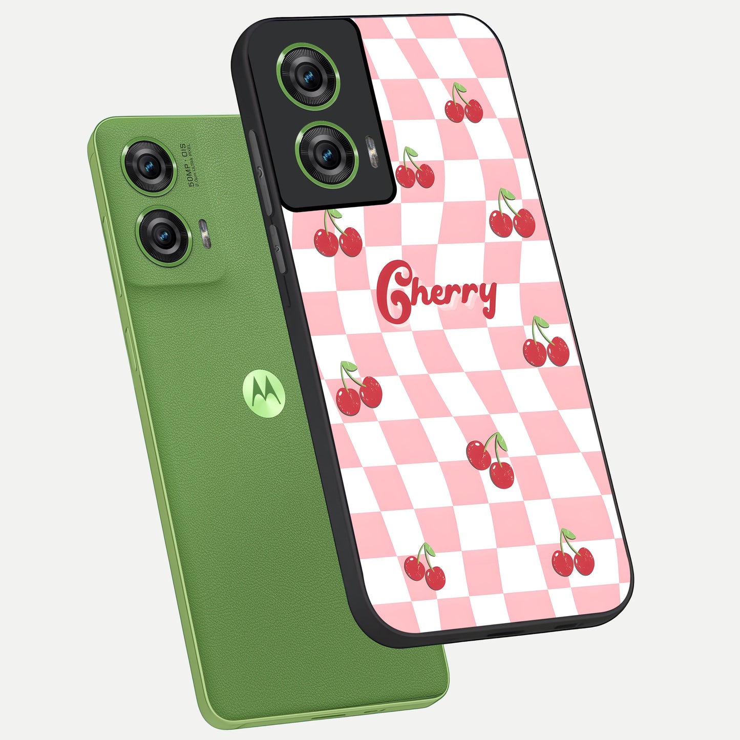  Sweet Cherry Vibes phone case For Moto Edge 50 Fusion showing premium glass back cover with detailed artwork