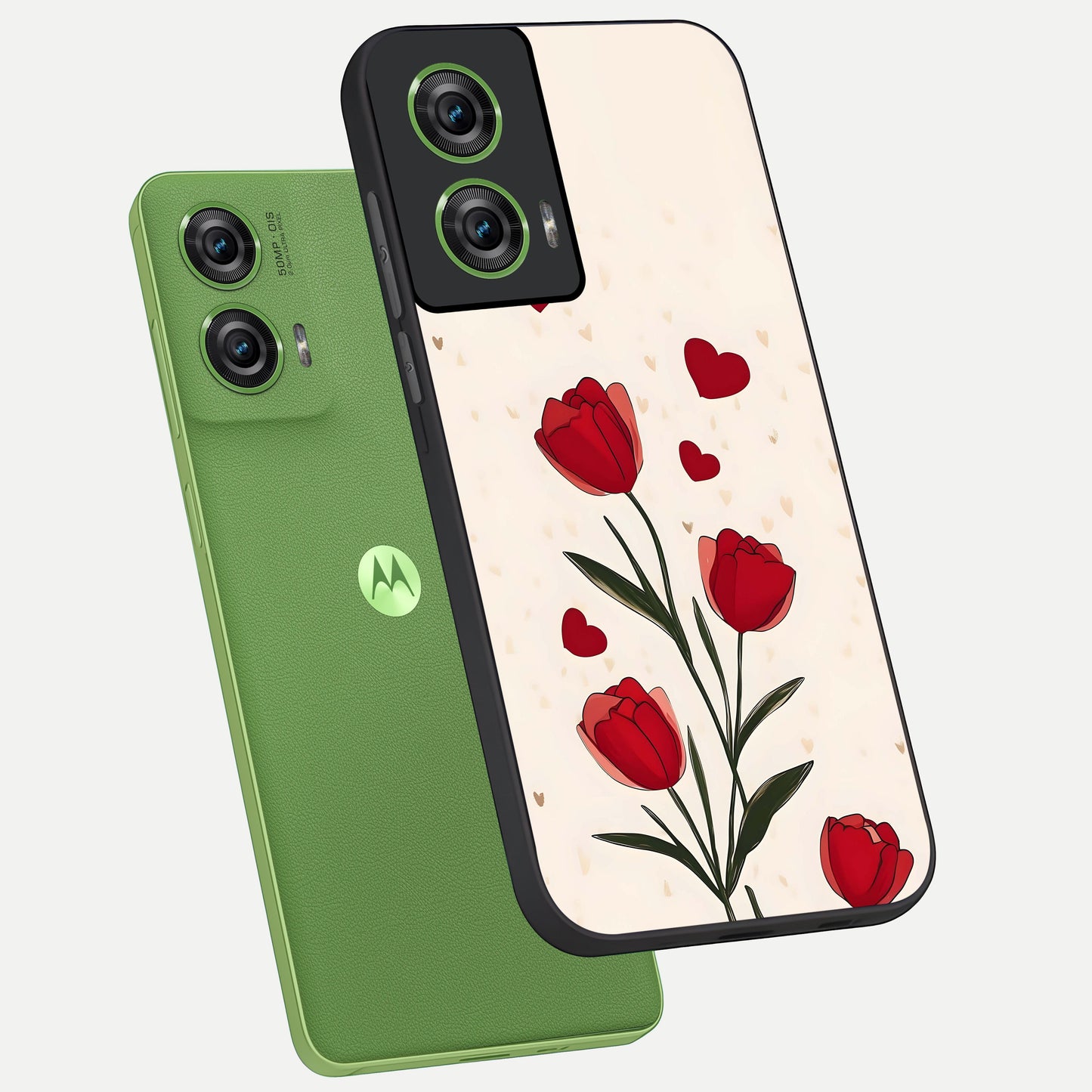  Tulip With Heart phone case For Moto Edge 50 Fusion showing premium glass back cover with detailed artwork