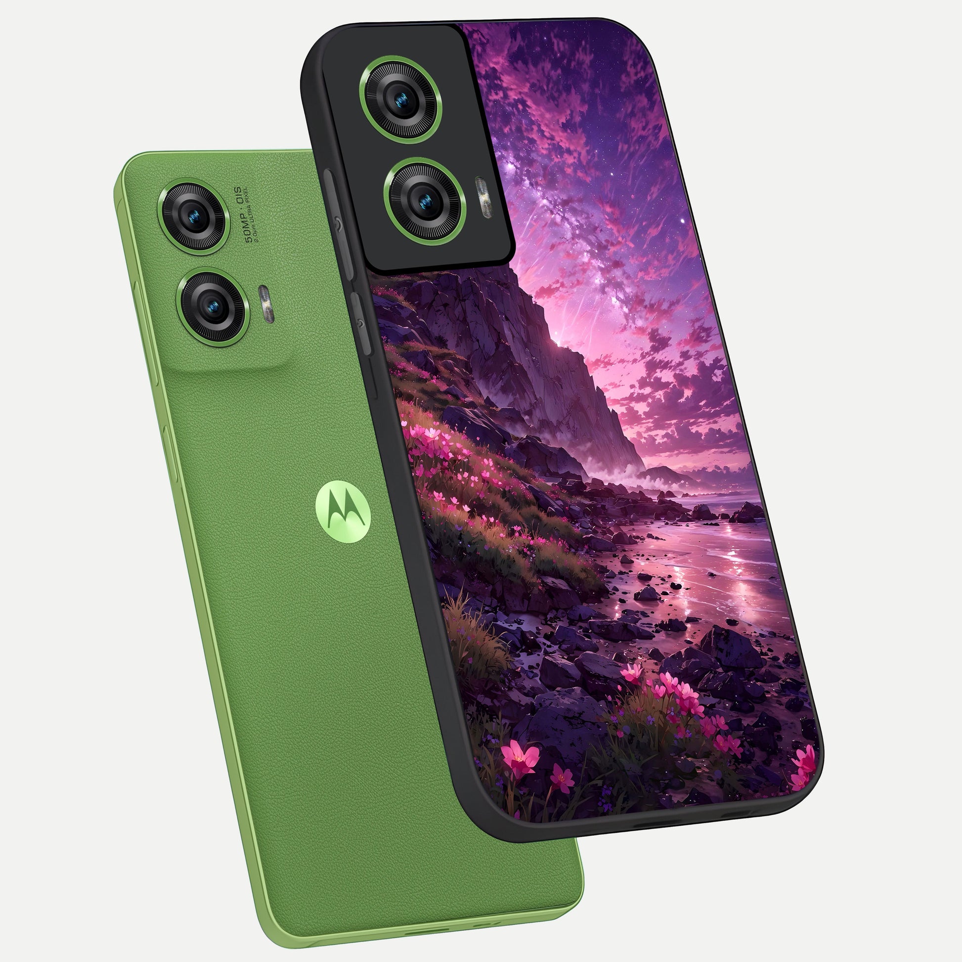  Twilight Blossom Coast phone case For Moto Edge 50 Fusion showing premium glass back cover with detailed artwork