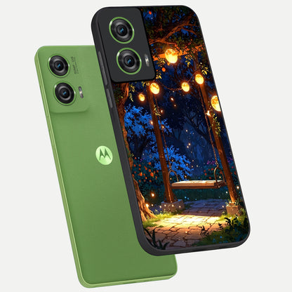  Twilight Garden Swing phone case For Moto Edge 50 Fusion showing premium glass back cover with detailed artwork