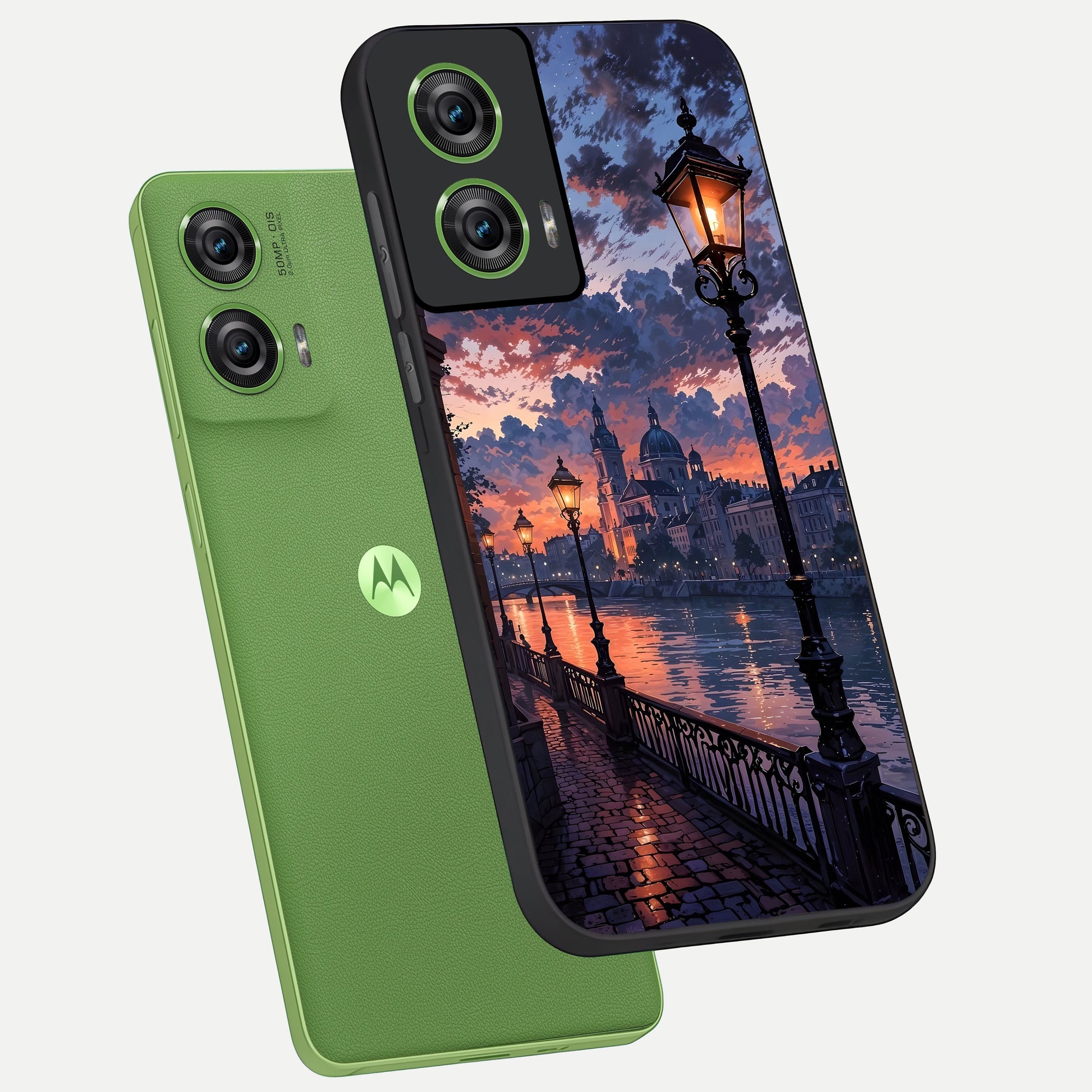 Twilight River Lights phone case For Moto Edge 50 Fusion showing premium glass back cover with detailed artwork