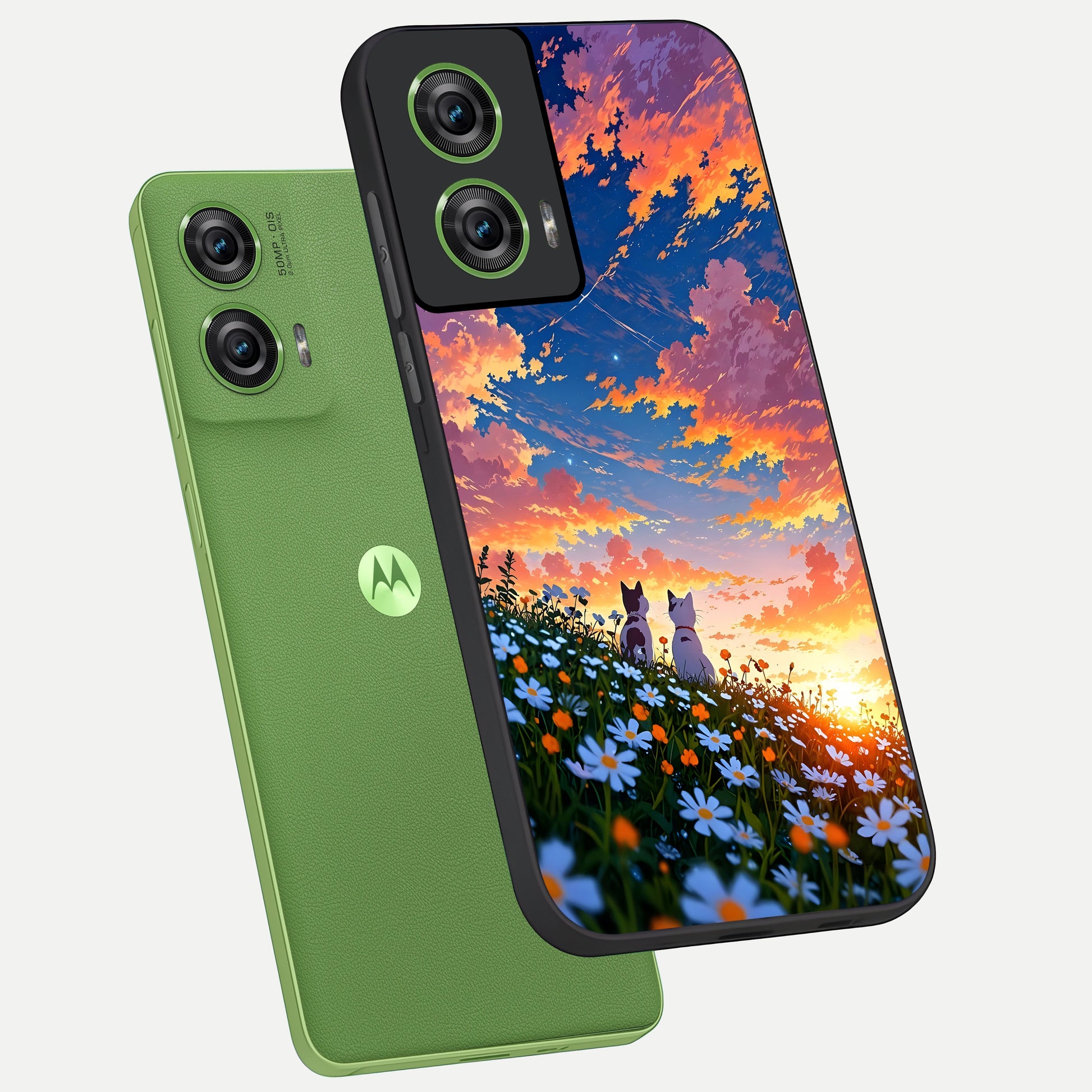  Two Cats Friends phone case For Moto Edge 50 Fusion showing premium glass back cover with detailed artwork