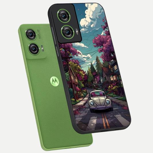  Vintage Street Drive phone case For Moto Edge 50 Fusion showing premium glass back cover with detailed artwork