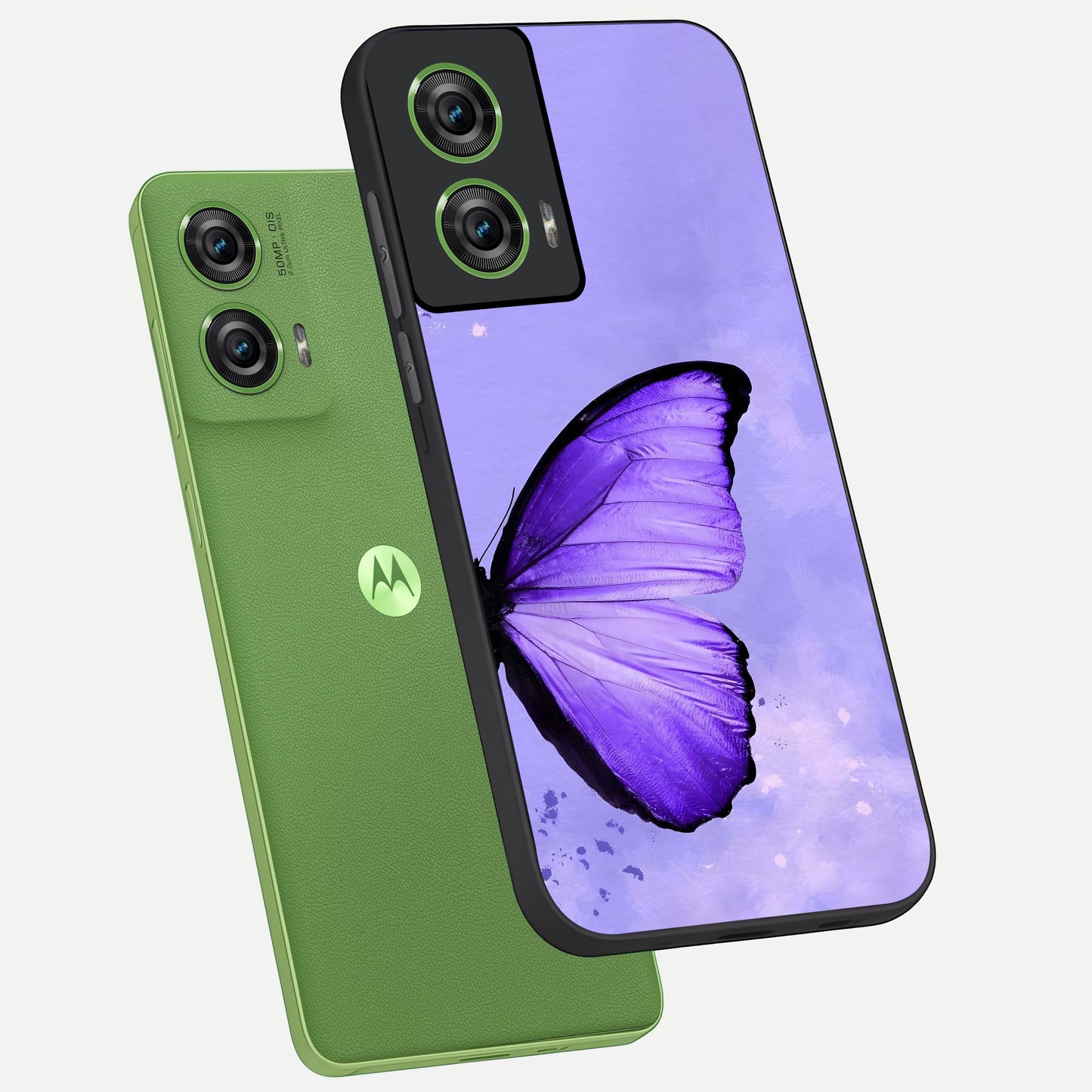  Violet Dream Wing phone case For Moto Edge 50 Fusion showing premium glass back cover with detailed artwork