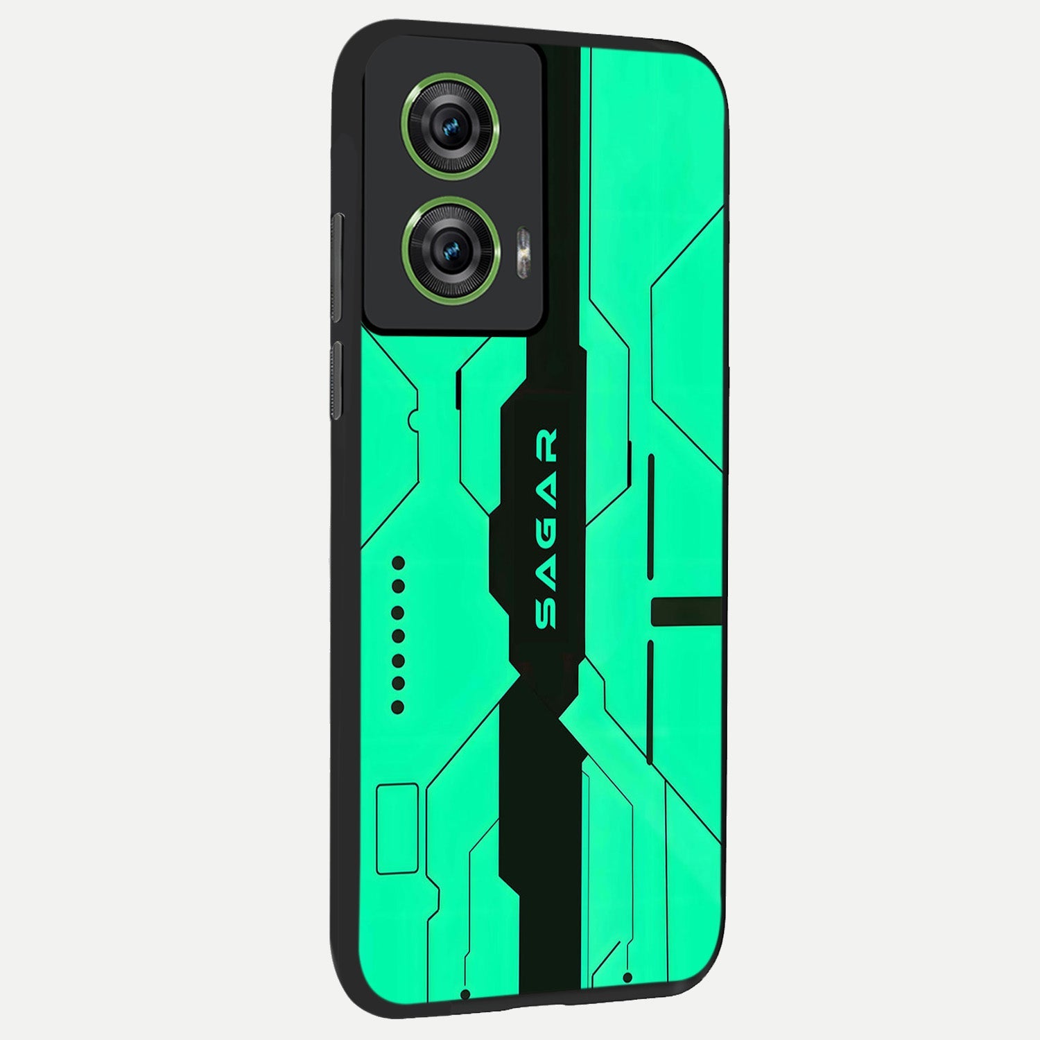  Aqua Tech CYBERPUNK Custom Name back cover For Moto Edge 50 Fusion slim fit glass case with vibrant aesthetic design