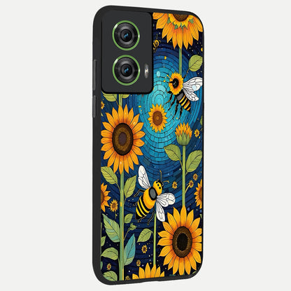  Bees And Sunflowers back cover For Moto Edge 50 Fusion slim fit glass case with vibrant aesthetic design