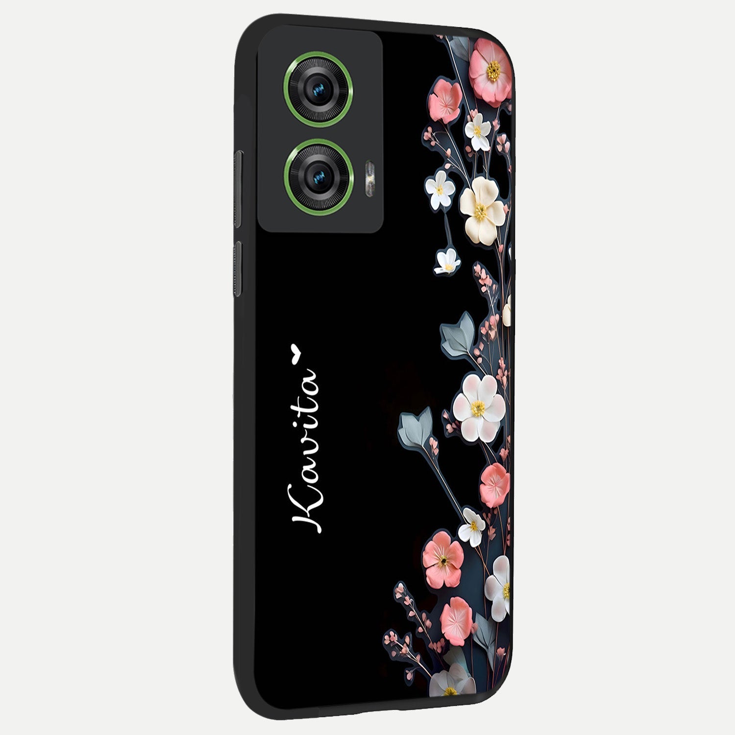  Black Elegance Floral Custom Name back cover For Moto Edge 50 Fusion slim fit glass case with vibrant aesthetic design