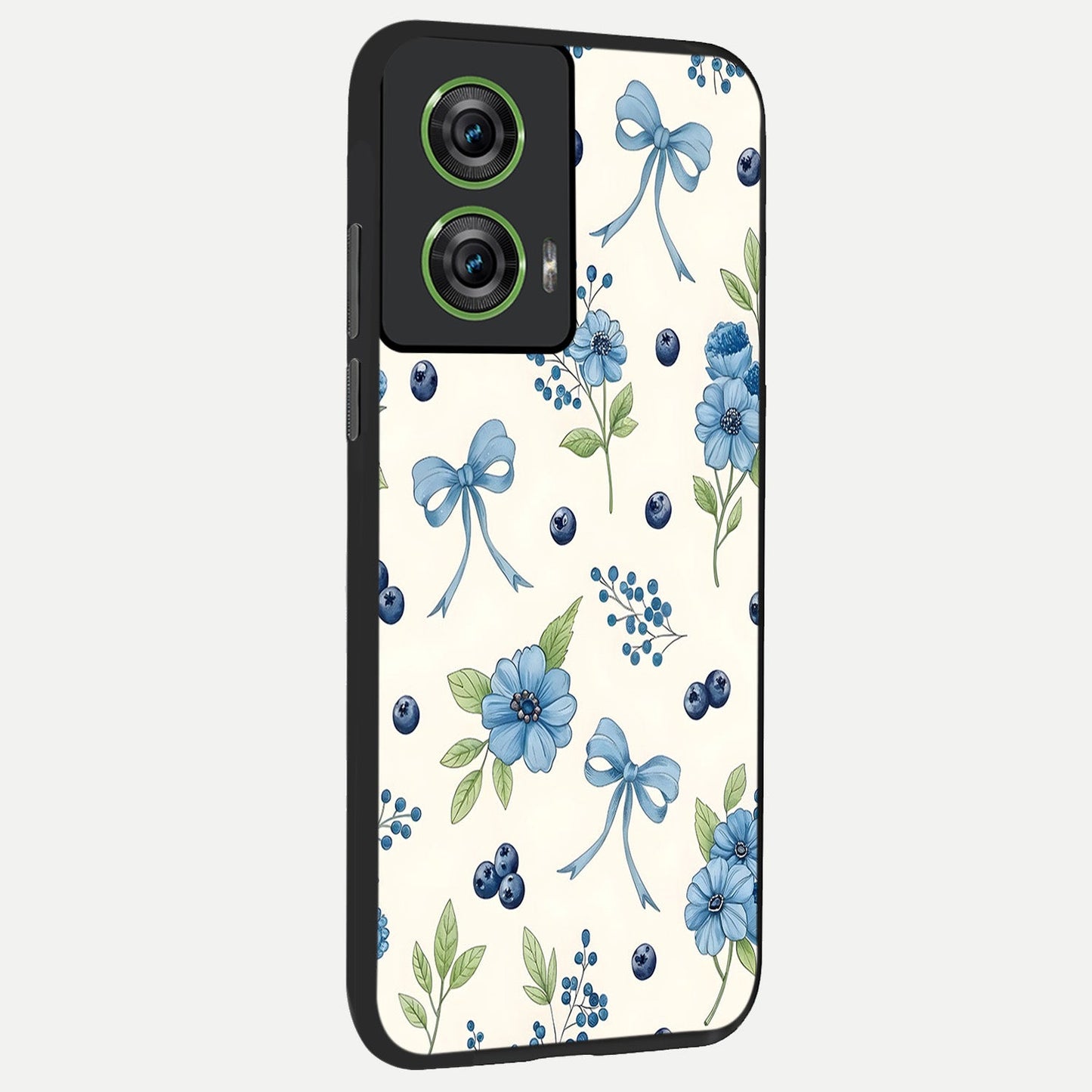  Blue Flower And Bow back cover For Moto Edge 50 Fusion slim fit glass case with vibrant aesthetic design