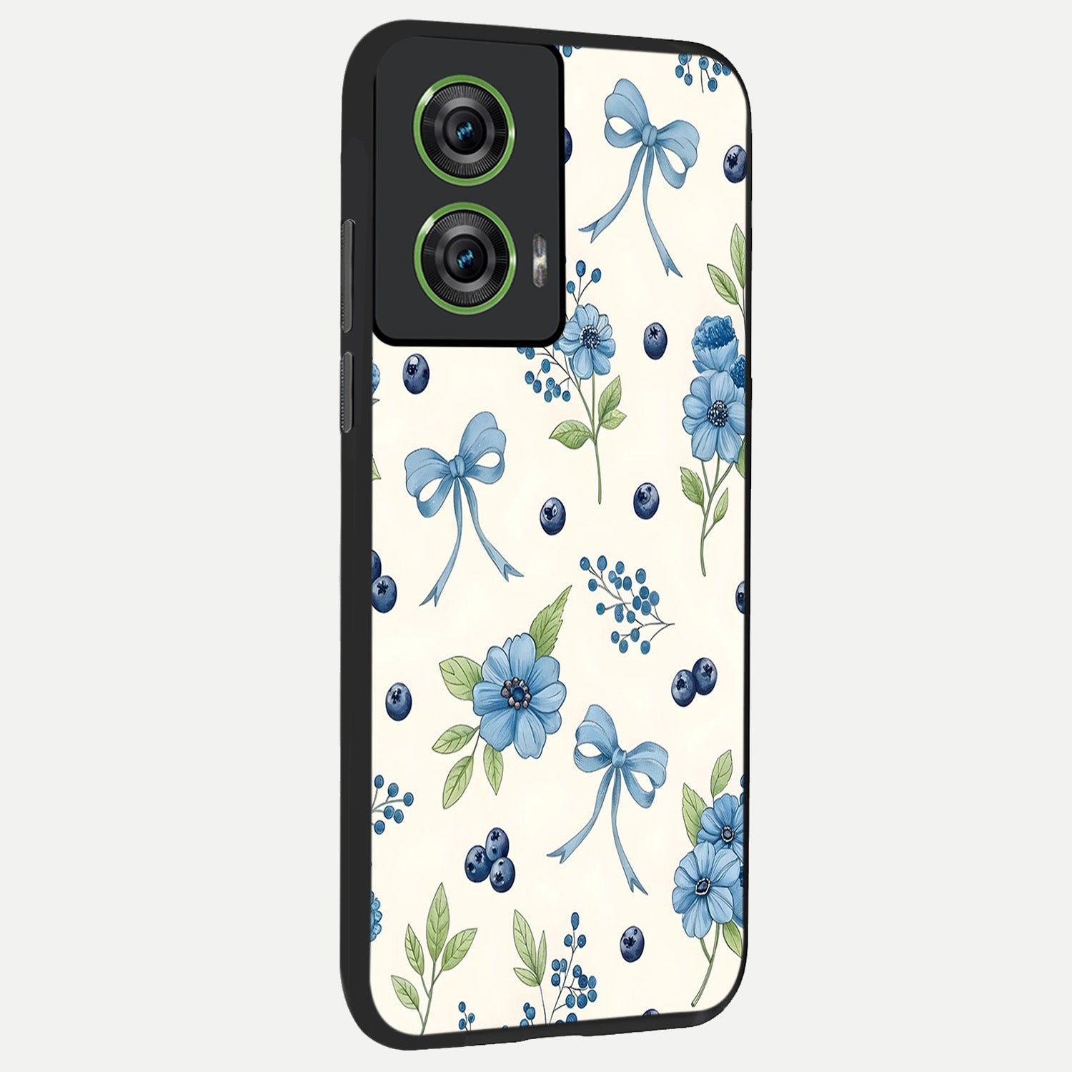  Blue Flower And Bow back cover For Moto Edge 50 Fusion slim fit glass case with vibrant aesthetic design