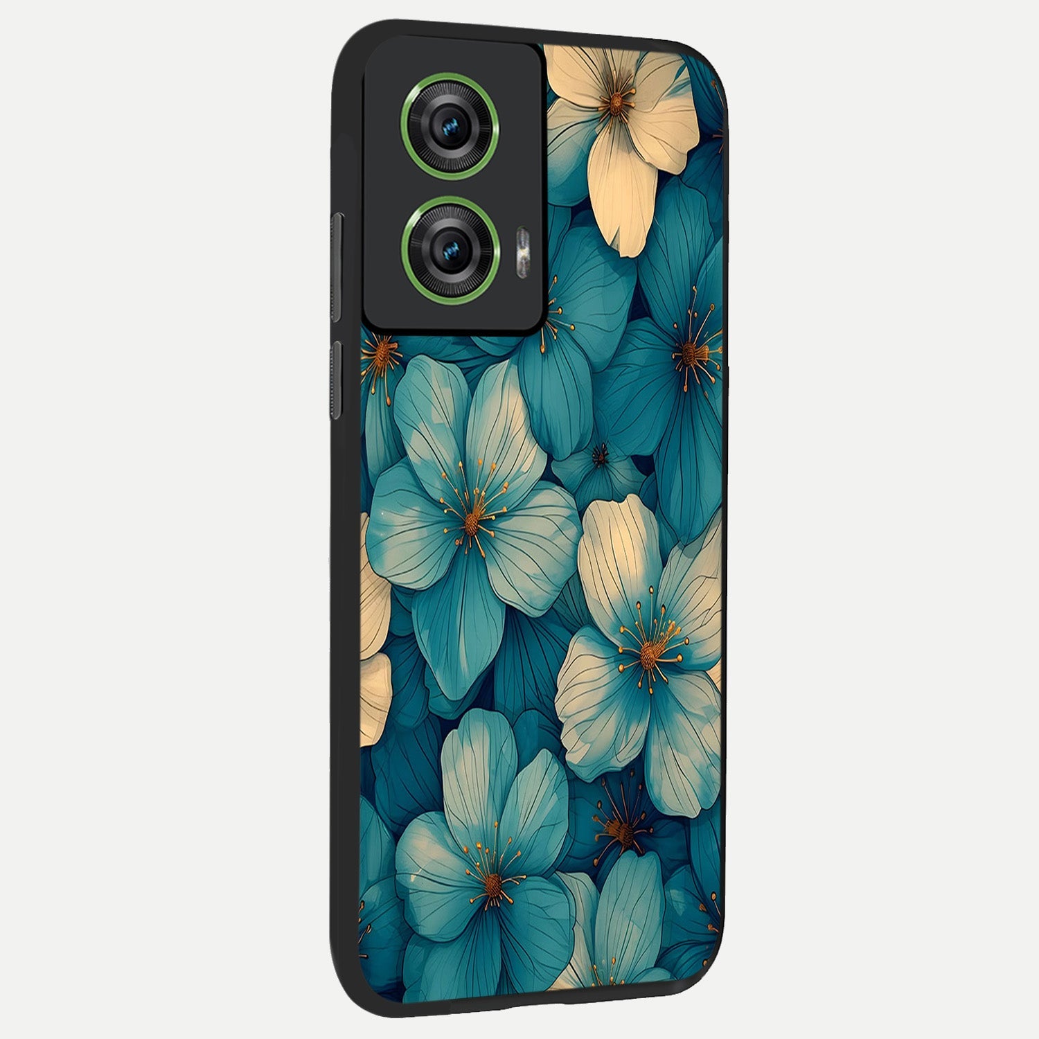  Blue Shade Floral back cover For Moto Edge 50 Fusion slim fit glass case with vibrant aesthetic design