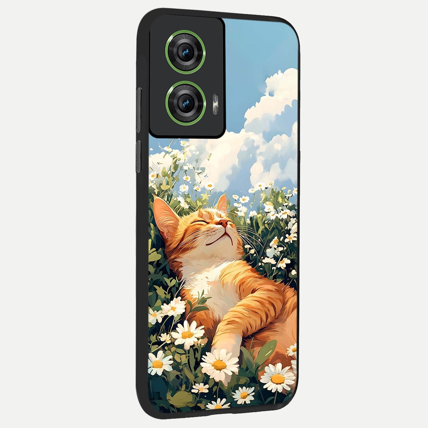  Cat And Flowers View back cover For Moto Edge 50 Fusion slim fit glass case with vibrant aesthetic design