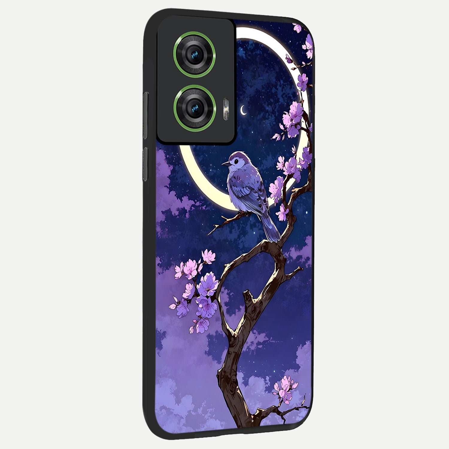  Celestial Bird Blossom back cover For Moto Edge 50 Fusion slim fit glass case with vibrant aesthetic design