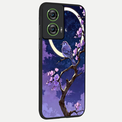  Celestial Bird Blossom back cover For Moto Edge 50 Fusion slim fit glass case with vibrant aesthetic design