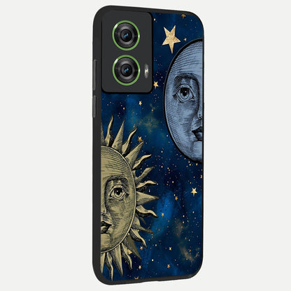  Celestial Moon With Sun back cover For Moto Edge 50 Fusion slim fit glass case with vibrant aesthetic design