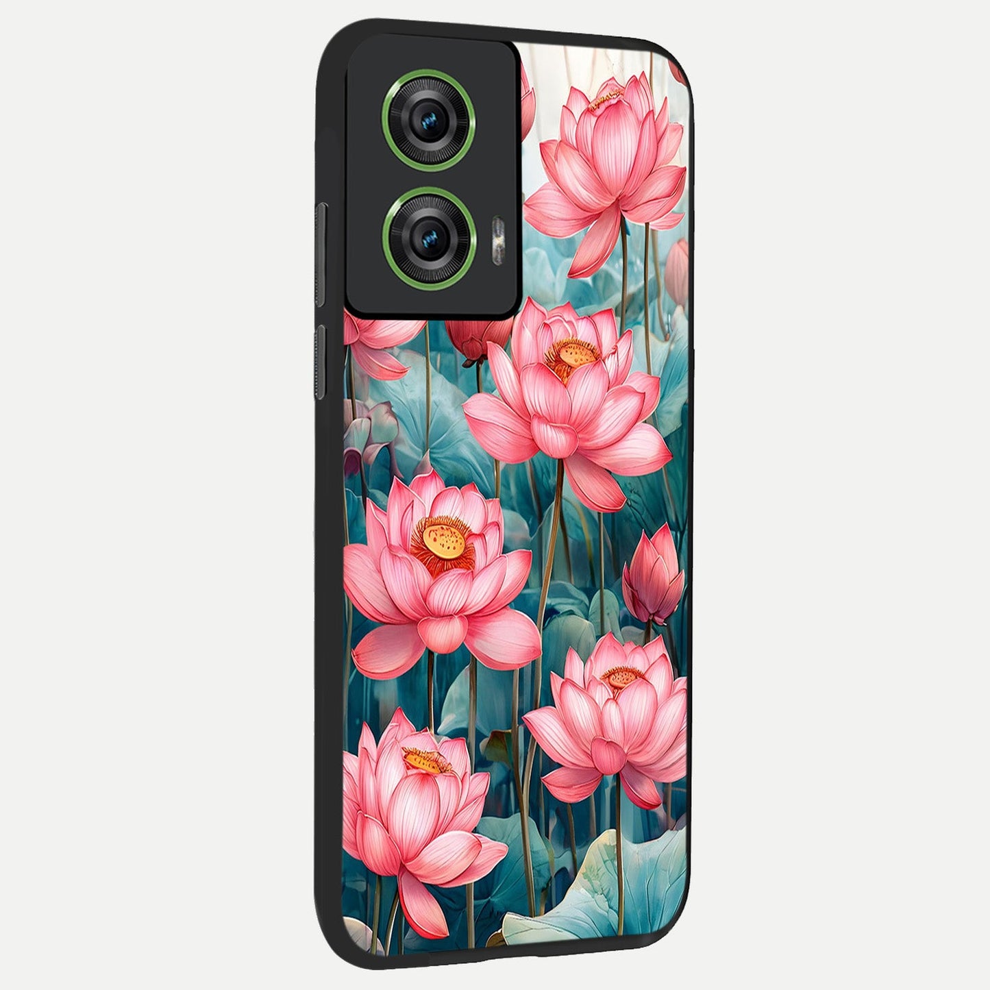  Celestial Pink Lotus back cover For Moto Edge 50 Fusion slim fit glass case with vibrant aesthetic design