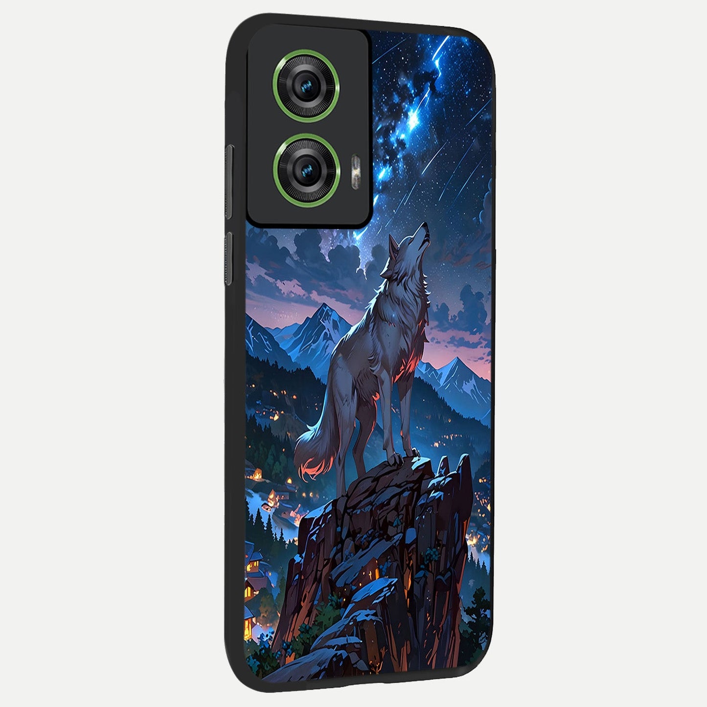  Celestial Wolf Howl back cover For Moto Edge 50 Fusion slim fit glass case with vibrant aesthetic design