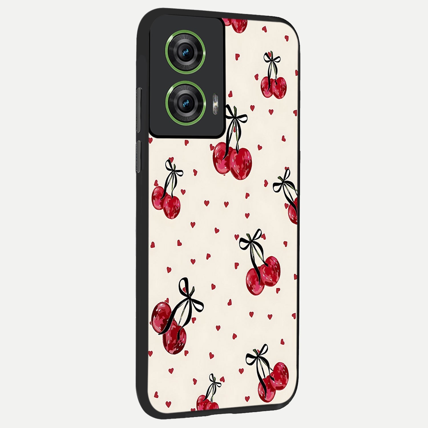  Cherry Heart Bow back cover For Moto Edge 50 Fusion slim fit glass case with vibrant aesthetic design