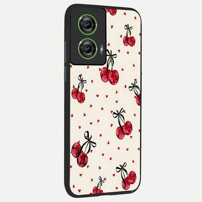  Cherry Heart Bow back cover For Moto Edge 50 Fusion slim fit glass case with vibrant aesthetic design