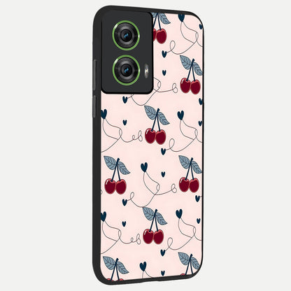  Cherry Heart Line back cover For Moto Edge 50 Fusion slim fit glass case with vibrant aesthetic design