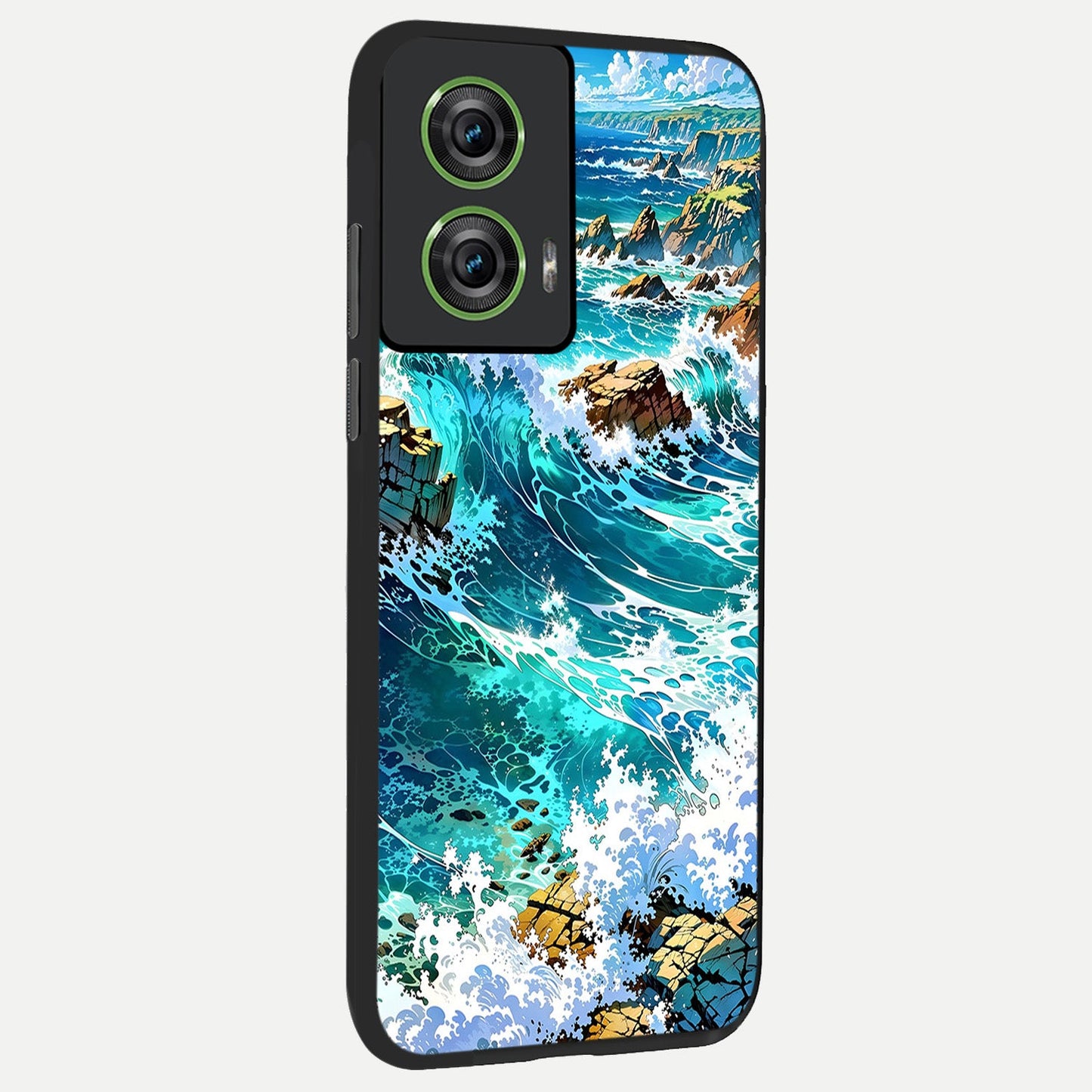  Coastal Blue Waves back cover For Moto Edge 50 Fusion slim fit glass case with vibrant aesthetic design