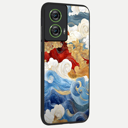  Colored Waves back cover For Moto Edge 50 Fusion slim fit glass case with vibrant aesthetic design