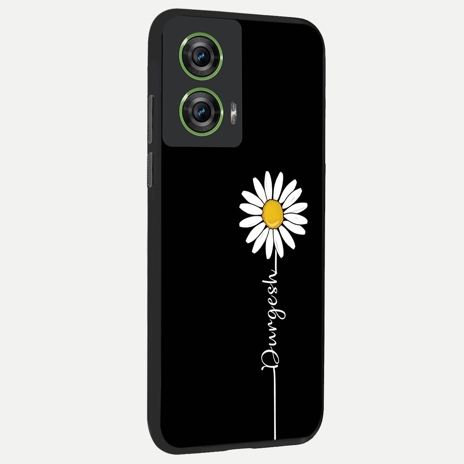  Custom Name White Flower back cover For Moto Edge 50 Fusion slim fit glass case with vibrant aesthetic design