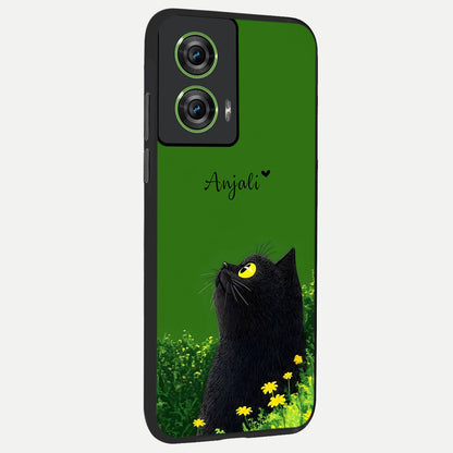  Emerald Cat Custom Name back cover For Moto Edge 50 Fusion slim fit glass case with vibrant aesthetic design