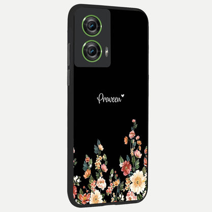  Floral Design Personalized Custom Name back cover For Moto Edge 50 Fusion slim fit glass case with vibrant aesthetic design