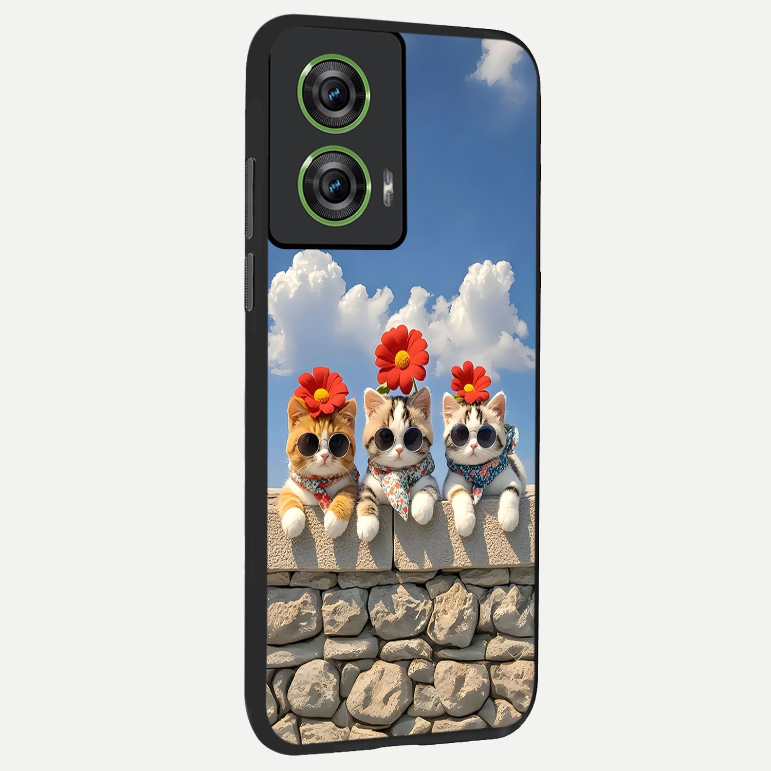  Floral Kitty Squad back cover For Moto Edge 50 Fusion slim fit glass case with vibrant aesthetic design