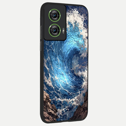  Giant Ocean Wave back cover For Moto Edge 50 Fusion slim fit glass case with vibrant aesthetic design