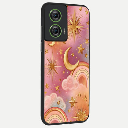 Golden Celestial Dreams back cover For Moto Edge 50 Fusion slim fit glass case with vibrant aesthetic design