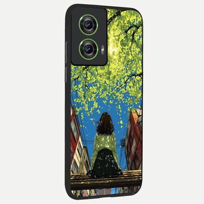  Golden Leaves Glow back cover For Moto Edge 50 Fusion slim fit glass case with vibrant aesthetic design