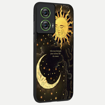  Golden Lunar Love back cover For Moto Edge 50 Fusion slim fit glass case with vibrant aesthetic design