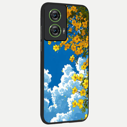  Golden Petal Sky back cover For Moto Edge 50 Fusion slim fit glass case with vibrant aesthetic design