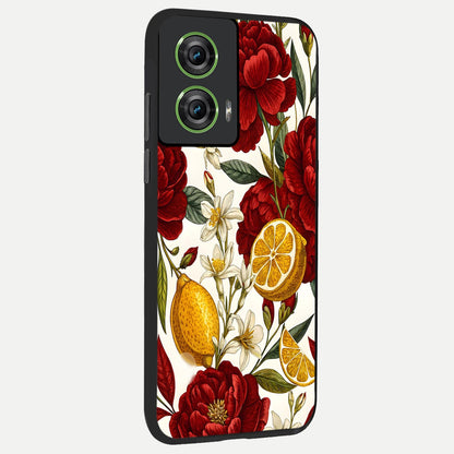  Lemon Rose Charm back cover For Moto Edge 50 Fusion slim fit glass case with vibrant aesthetic design