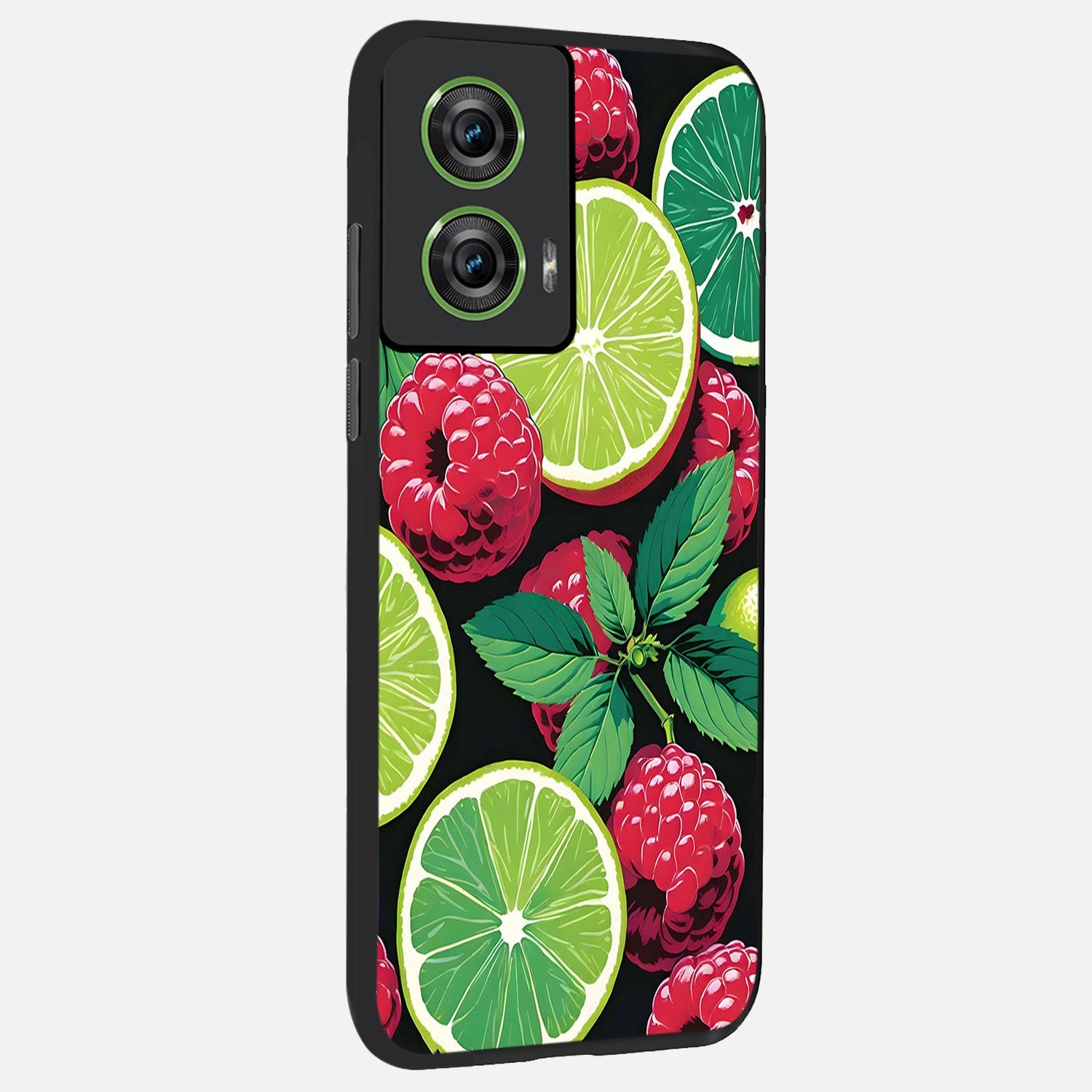  Lime and Raspberry Pattern back cover For Moto Edge 50 Fusion slim fit glass case with vibrant aesthetic design