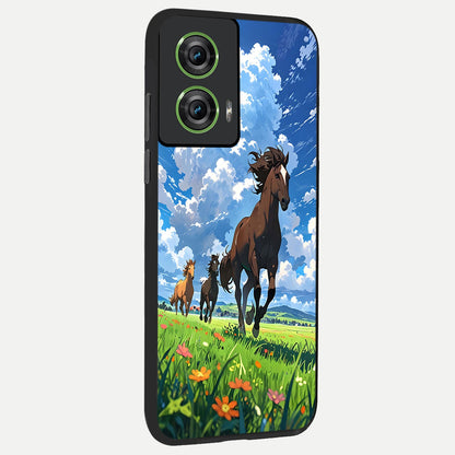  Majestic Horses Galloping back cover For Moto Edge 50 Fusion slim fit glass case with vibrant aesthetic design