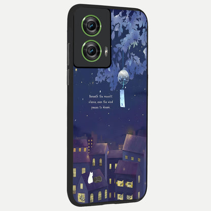  Moonlit Cat Silence back cover For Moto Edge 50 Fusion slim fit glass case with vibrant aesthetic design
