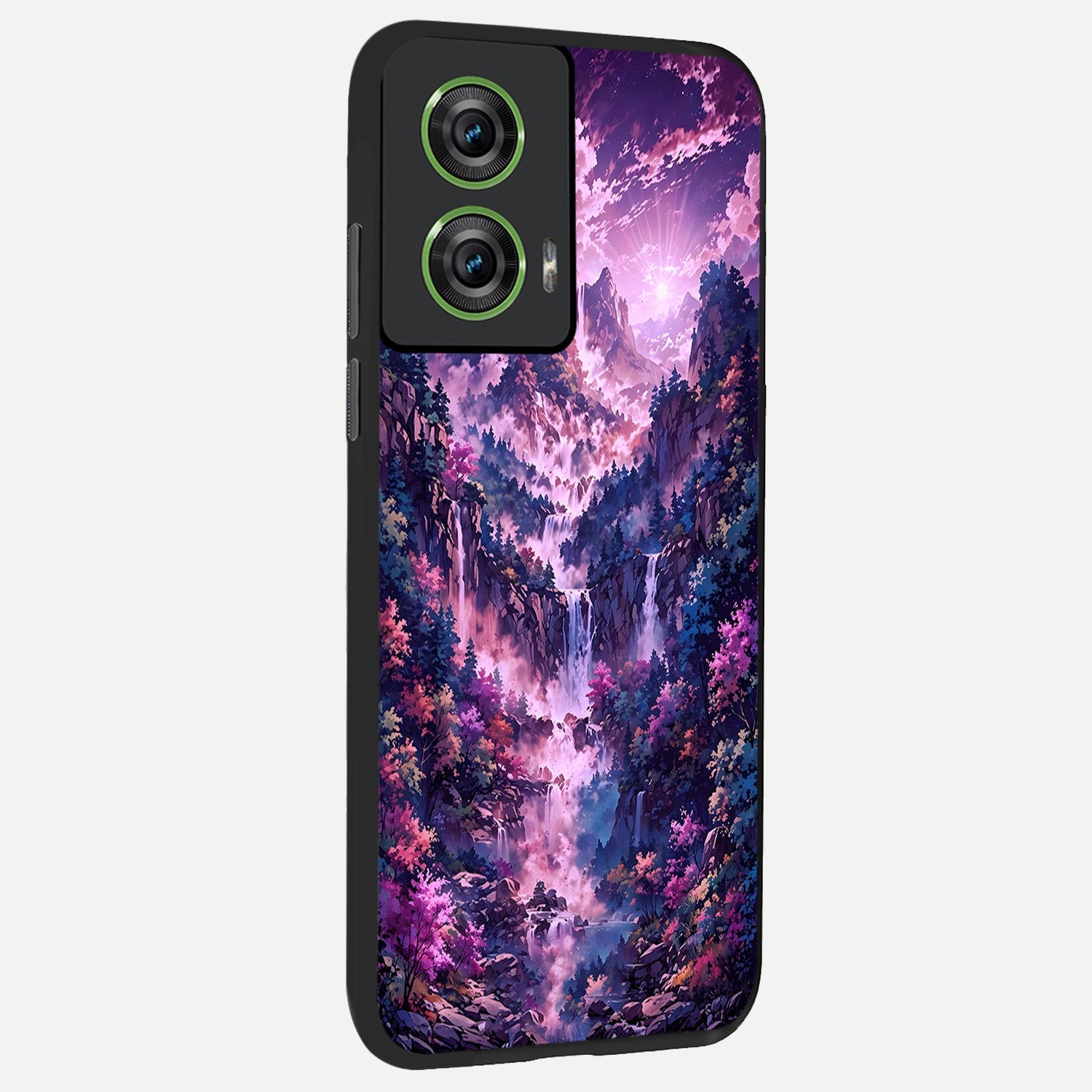  Mystic Cascade Peaks back cover For Moto Edge 50 Fusion slim fit glass case with vibrant aesthetic design